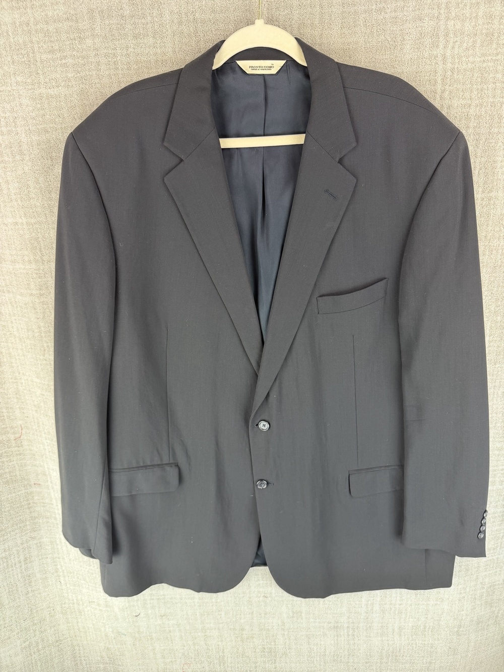 Pronto Uomo Suit Jacket Mens 46 Black 2 Piece Wool Single-Breasted Notch